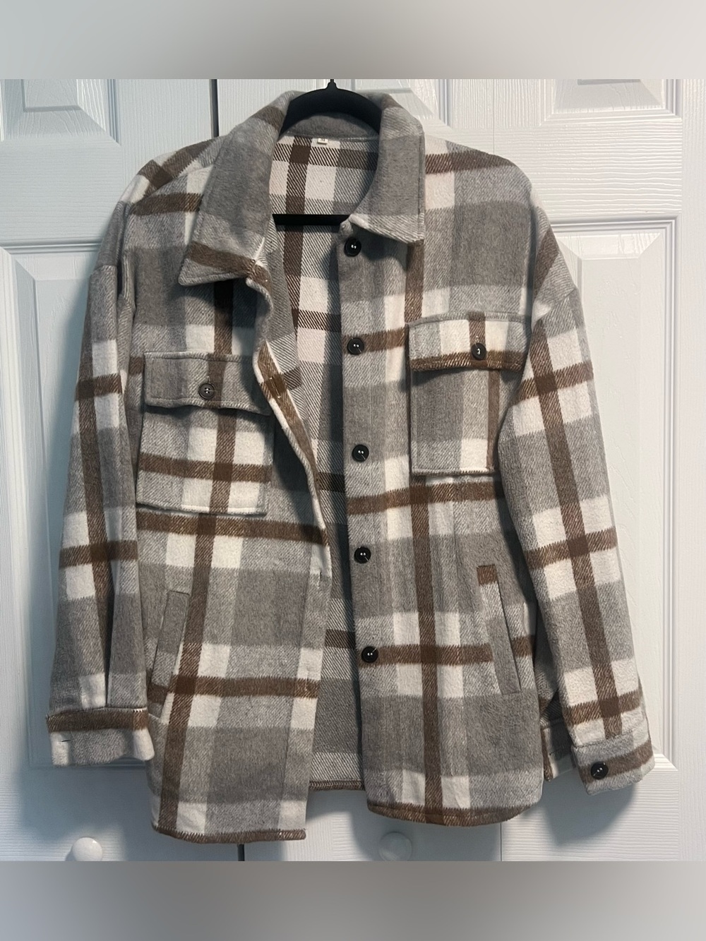Women's Brown & Gray Button Down Plaid Shacket